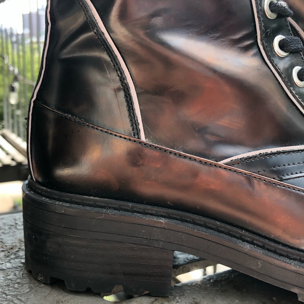 NWOT NWOB Havva Mustafa Metallic Oiled Bronze Black Lace Up Combat Boots - Picture 13 of 16